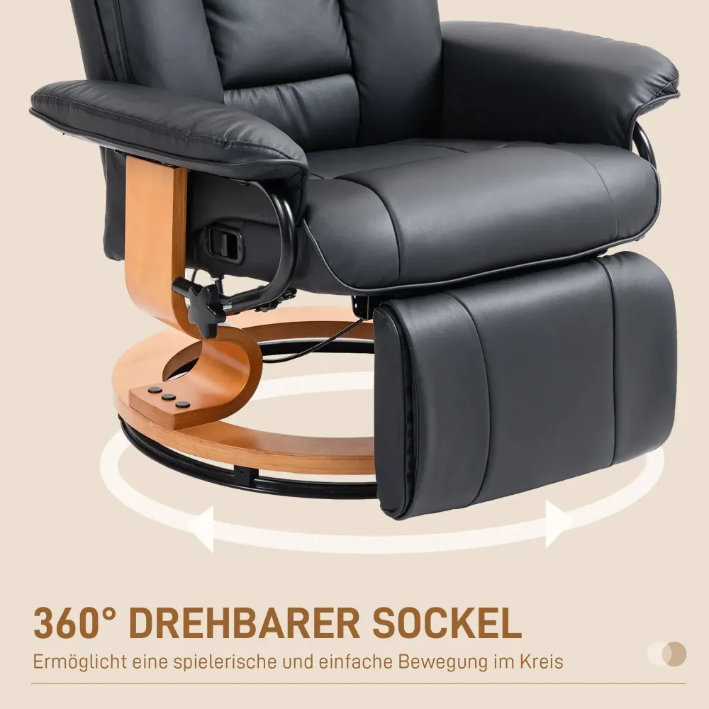 Poltrona relax con funzione reclinabile, girevole fino 150 kg, nera, 78x88x103 cm