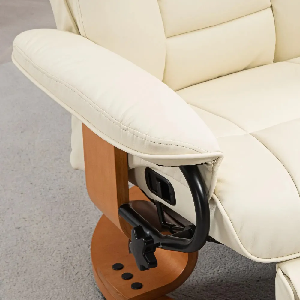 Poltrona relax con funzione reclinabile, girevole, rivestimento pelle artificiale, bianco crema, 78x88x103 cm
