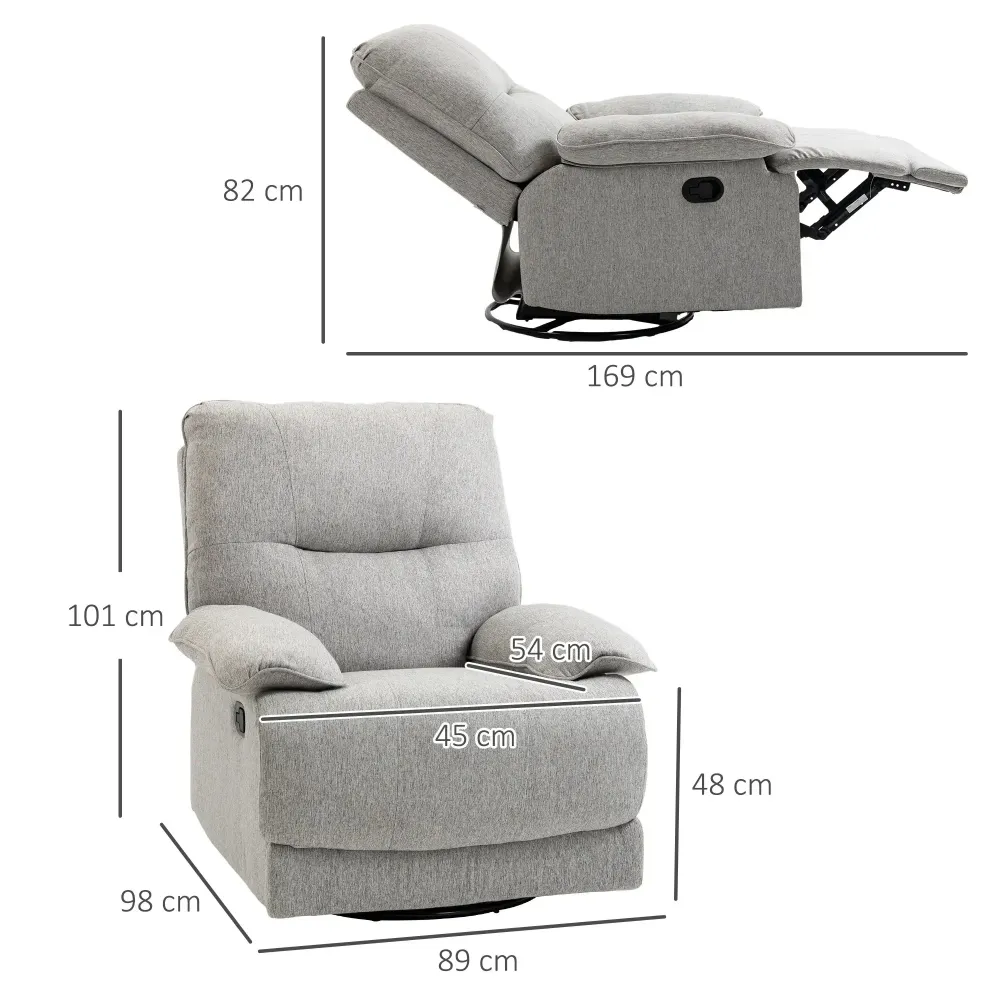 Poltrona relax con funzione reclinabile, poggiapiedi fino 160 kg, grigio chiaro, 89x98x101 cm