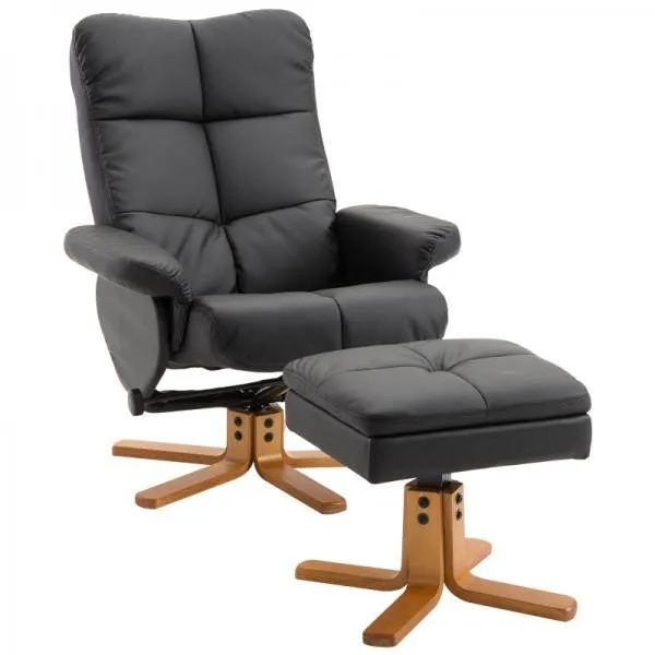 Poltrona relax con funzione reclinabile Poltrona girevole 360° Struttura legno PU nero