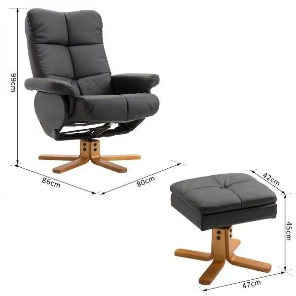 Poltrona relax con funzione reclinabile Poltrona girevole 360° Struttura legno PU nero