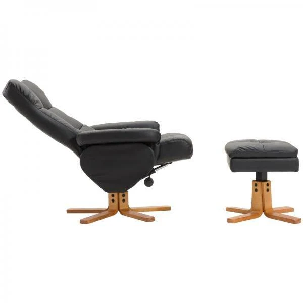 Poltrona relax con funzione reclinabile Poltrona girevole 360° Struttura legno PU nero