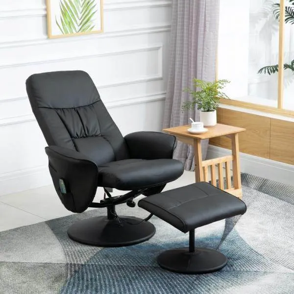 Poltrona relax con poggiapiedi funzione reclinabile poltrona massaggiante similpelle nera
