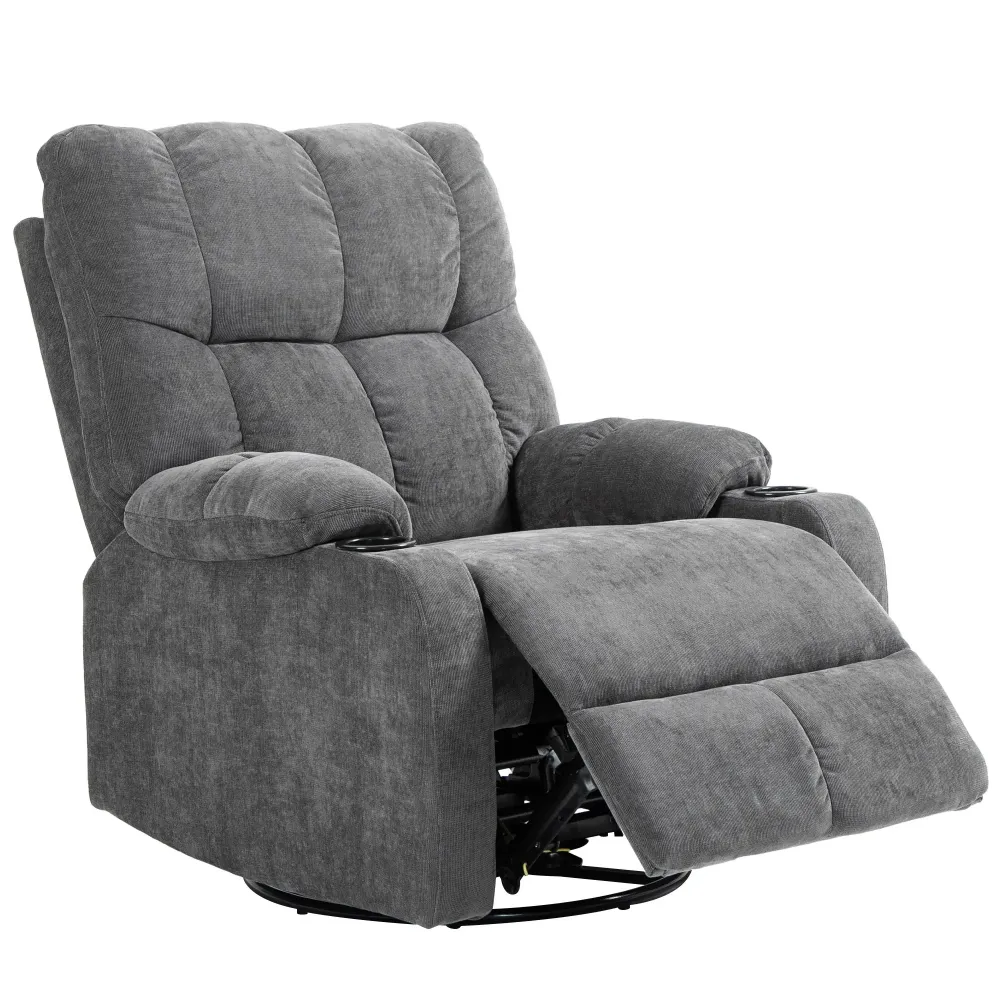 Poltrona relax con poggiapiedi, poltrona lounge girevole, grigio scuro, 88x96x108 cm
