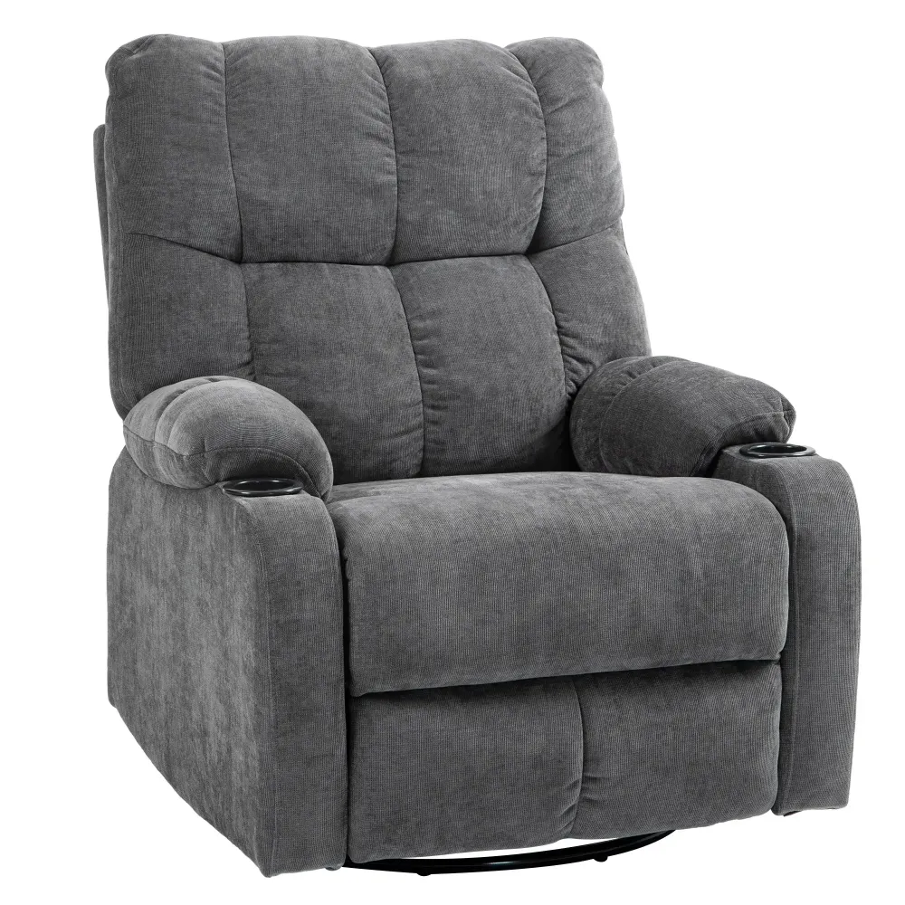 Poltrona relax con poggiapiedi, poltrona lounge girevole, grigio scuro, 88x96x108 cm