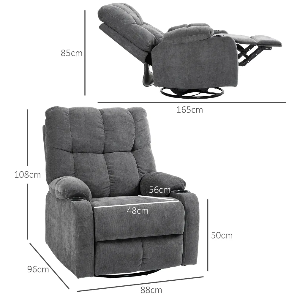 Poltrona relax con poggiapiedi, poltrona lounge girevole, grigio scuro, 88x96x108 cm
