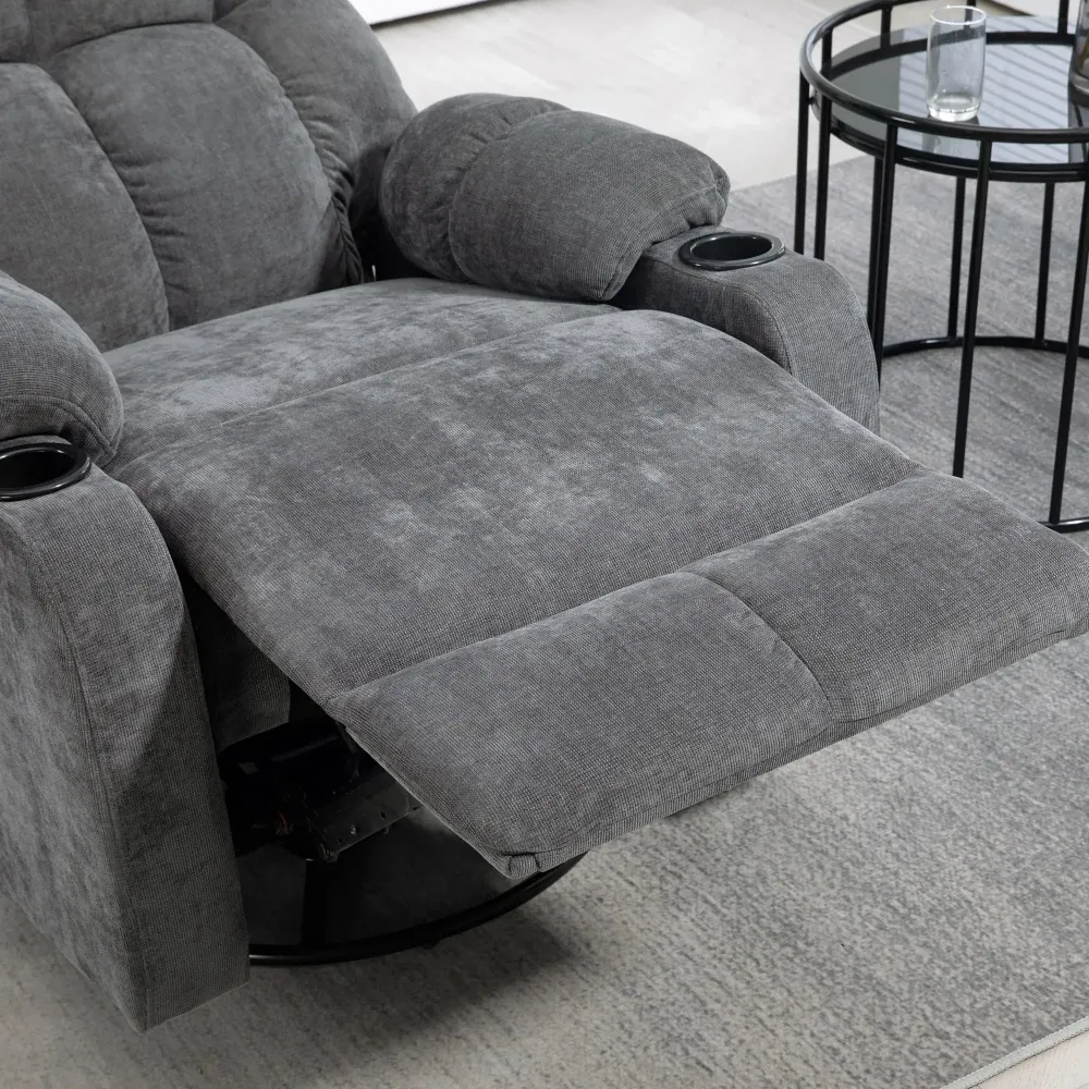 Poltrona relax con poggiapiedi, poltrona lounge girevole, grigio scuro, 88x96x108 cm