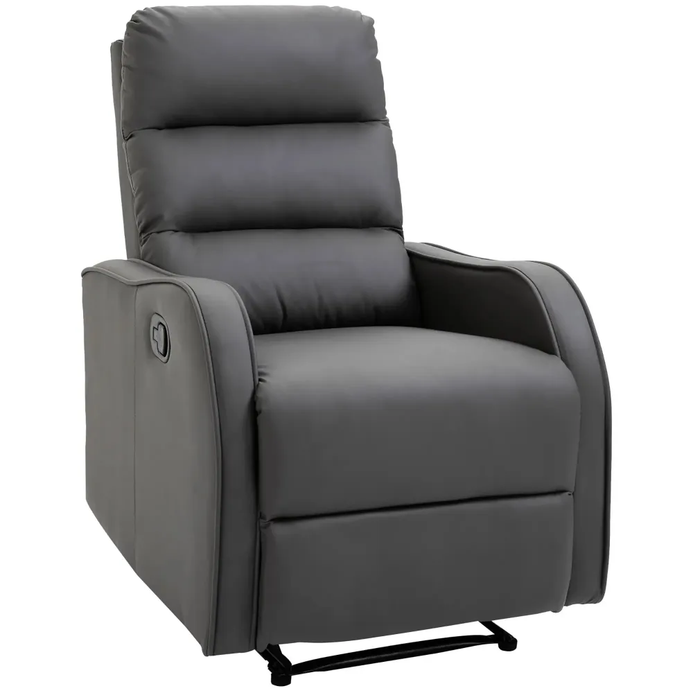 Poltrona relax con poggiapiedi poltrona reclinabile pieghevole ecopelle grigio scuro, 89x65x100 cm