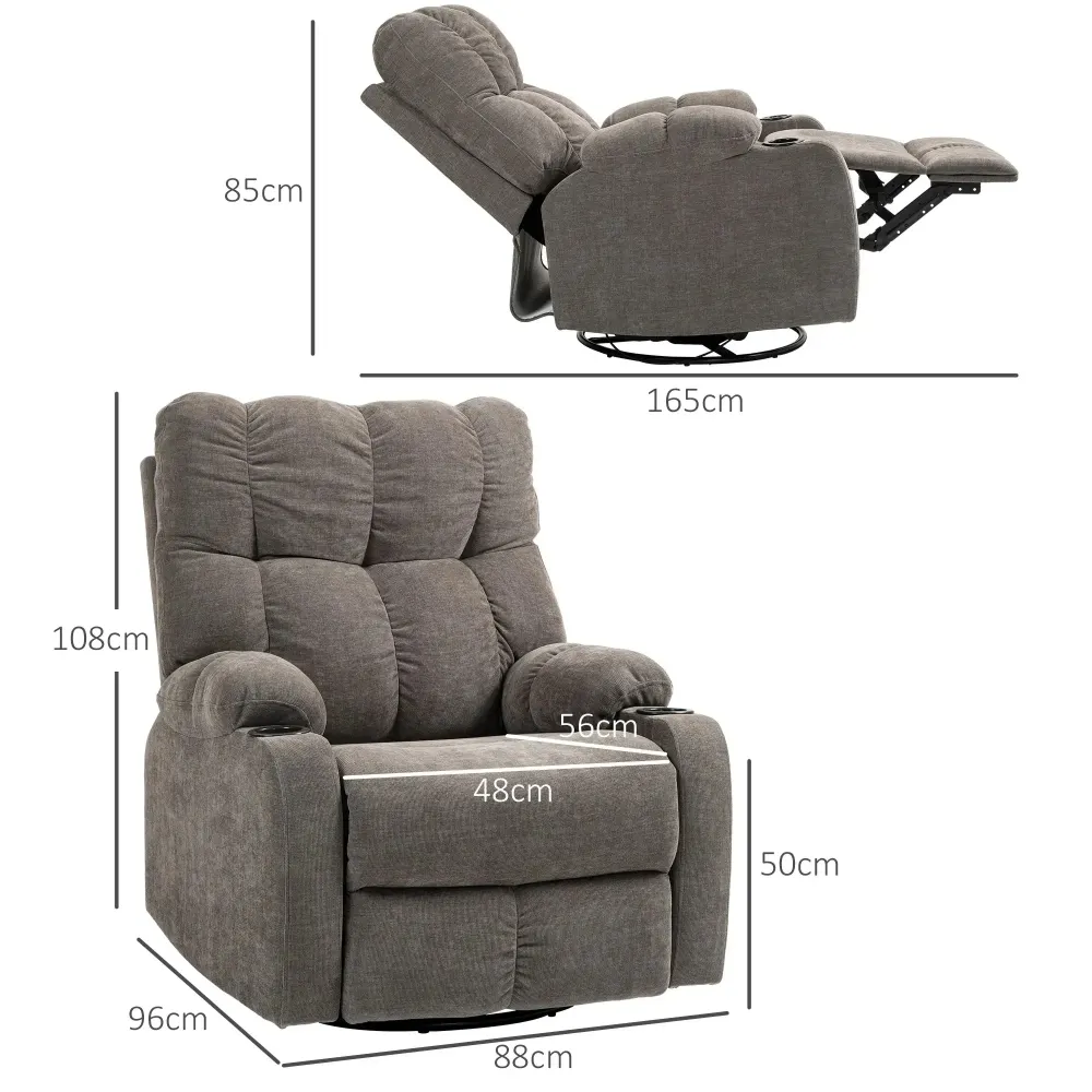 Poltrona relax con poggiapiedi poltrona reclinabile girevole fino 150 kg marrone chiaro, 88x96x108 cm