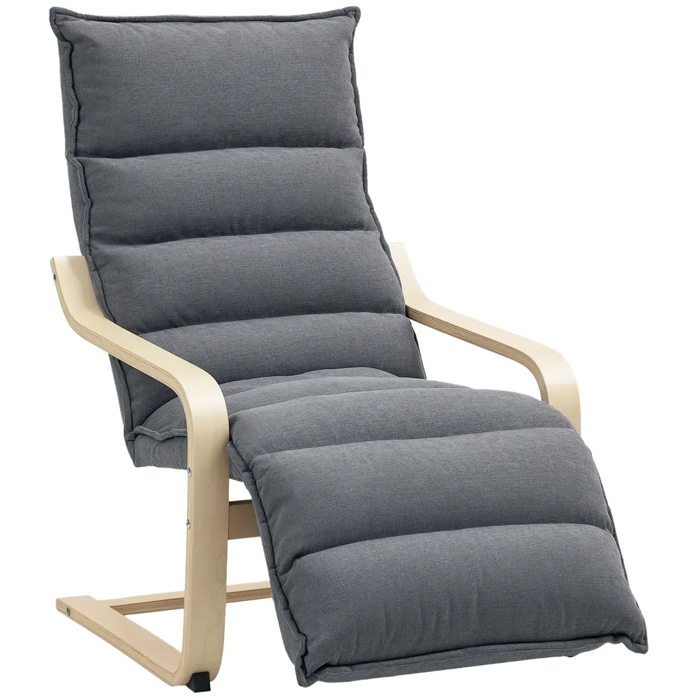 Poltrona Relax con Poggiapiedi Regolabile Legno con Rivestimento Velluto Grigio Scuro