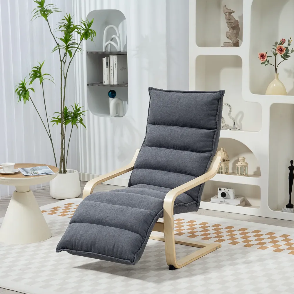 Poltrona Relax con Poggiapiedi Regolabile Legno con Rivestimento Velluto Grigio Scuro