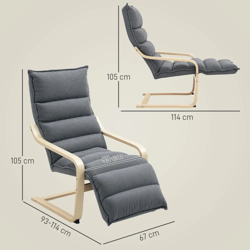 Poltrona Relax con Poggiapiedi Regolabile Legno con Rivestimento Velluto Grigio Scuro
