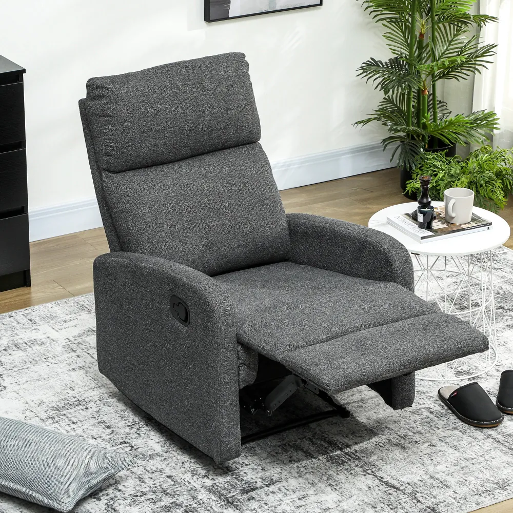 Poltrona Relax con Reclinazione Manuale 145° 69x91x101 cm Rivestimento Ciniglia Grigio