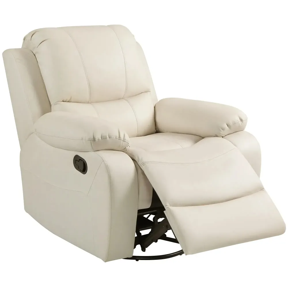 Poltrona relax con schienale regolabile e poggiapiedi girevole, bianco crema, 93x100x98 cm
