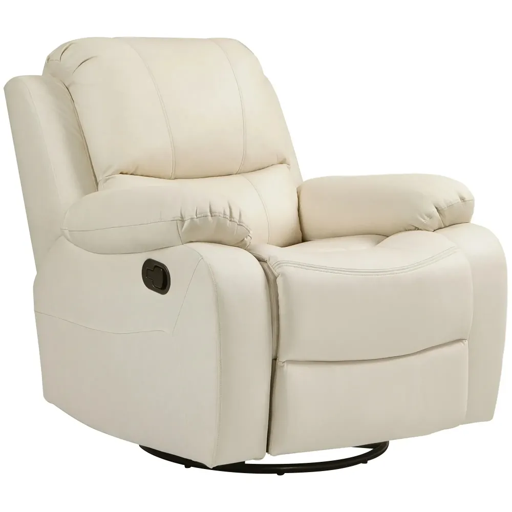 Poltrona relax con schienale regolabile e poggiapiedi girevole, bianco crema, 93x100x98 cm