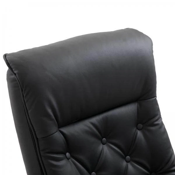 Poltrona relax con sgabello, sedia TV, rivestimento PU, pannelli legno, base metallo, nero