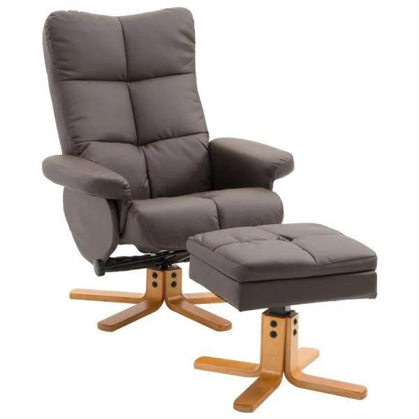 Poltrona relax con sgabello e spazio contenitore Poltrona TV con funzione reclinabile girevole 360° marrone