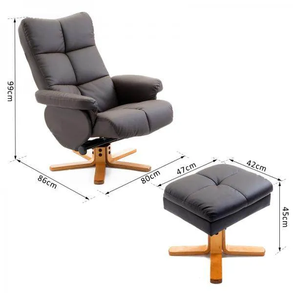 Poltrona relax con sgabello e spazio contenitore Poltrona TV con funzione reclinabile girevole 360° marrone