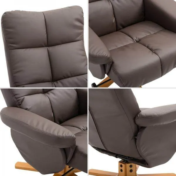 Poltrona relax con sgabello e spazio contenitore Poltrona TV con funzione reclinabile girevole 360° marrone