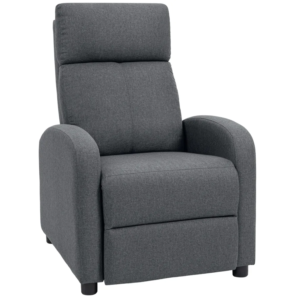 Poltrona Relax Imbottita 69x87x100,5 cm Reclinabile 135° con Poggiapiedi Tessuto Grigio