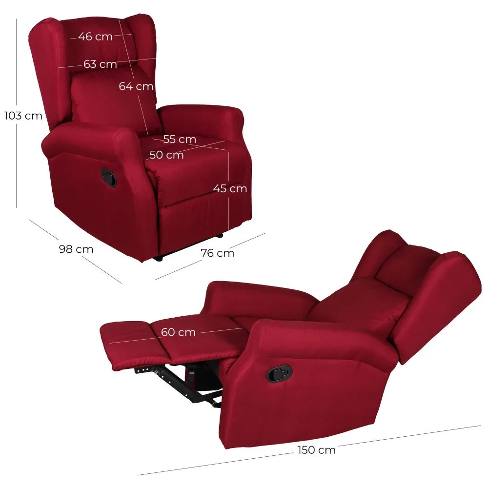 Poltrona Relax Manuale Reclinabile Tessuto Vandi Bordeaux