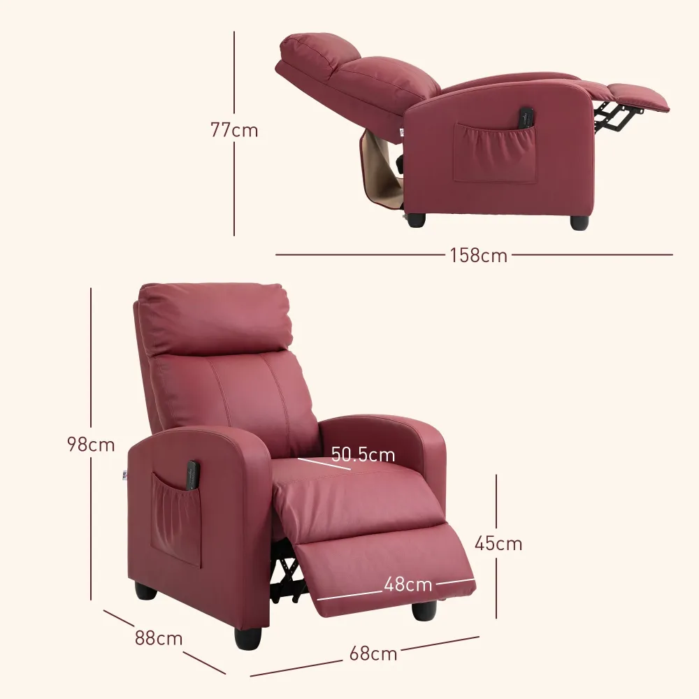 Poltrona Relax Massaggiante 68x88x98 cm con Telecomando e 8 Programmi Reclinazione e Poggiapiedi Rosso