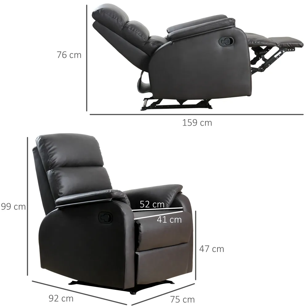 Poltrona relax, poltrona TV, poltrona reclinabile, scrivania angolare, regolabile, marrone, 75x92x99 cm