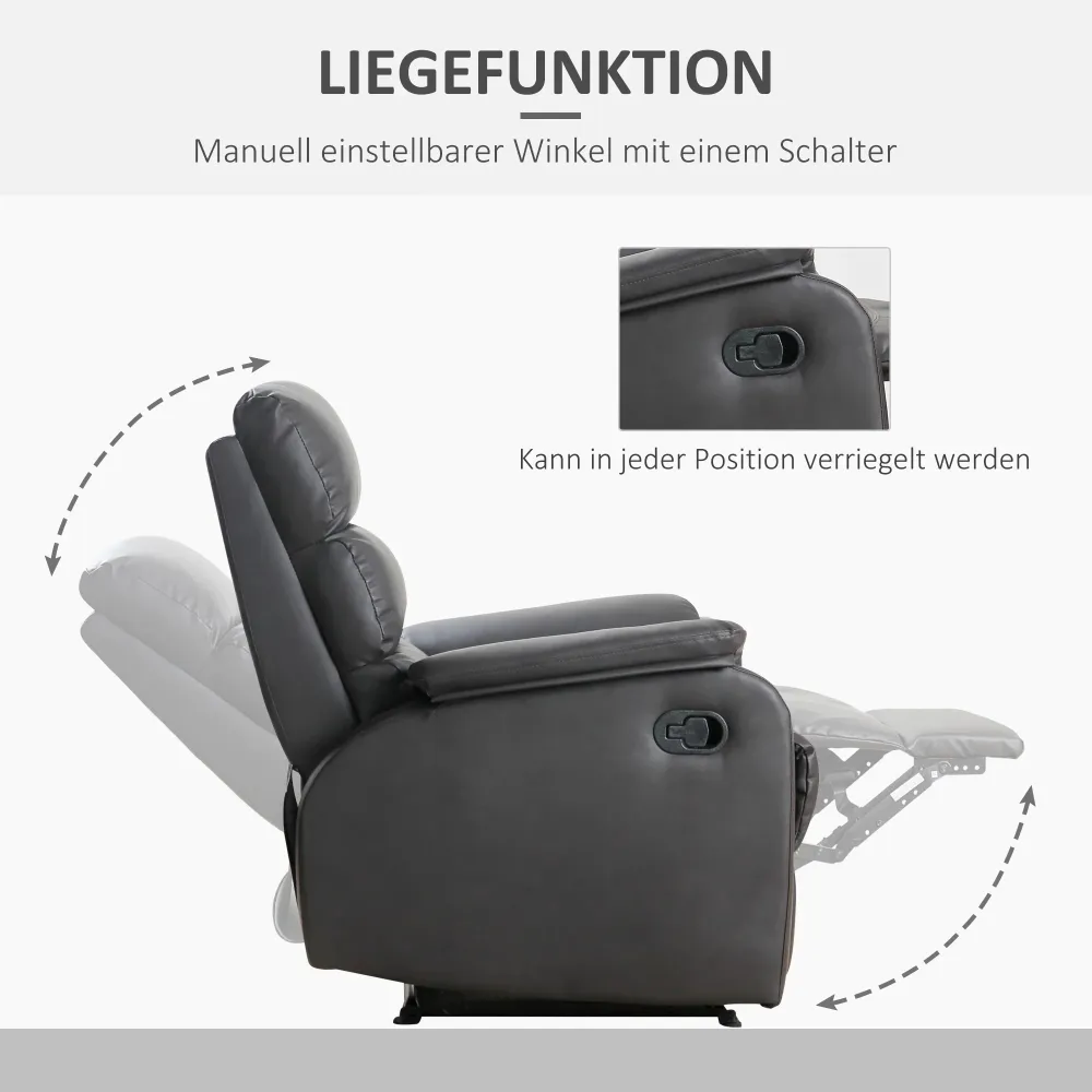 Poltrona relax, poltrona TV, poltrona reclinabile, scrivania angolare, regolabile, marrone, 75x92x99 cm