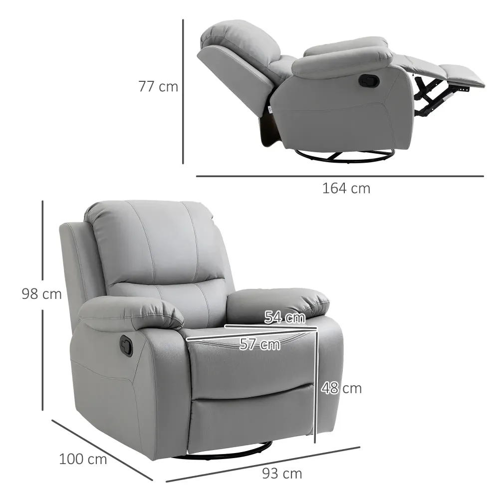 Poltrona relax, poltrona reclinabile, schienale inclinabile, funzione dondolo girevole, grigio, 93x100x98 cm