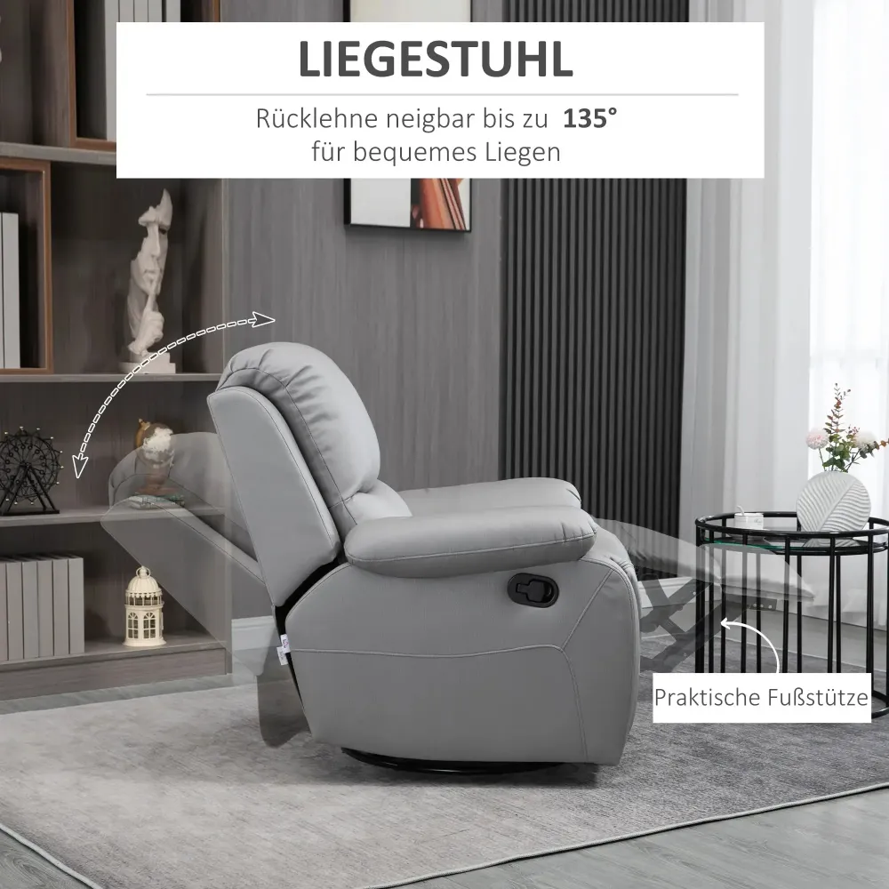 Poltrona relax, poltrona reclinabile, schienale inclinabile, funzione dondolo girevole, grigio, 93x100x98 cm