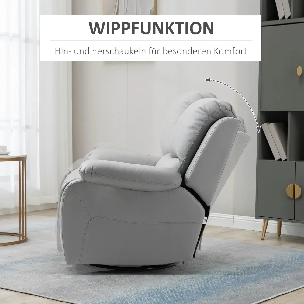 Poltrona relax, poltrona reclinabile, schienale inclinabile, funzione dondolo girevole, grigio, 93x100x98 cm