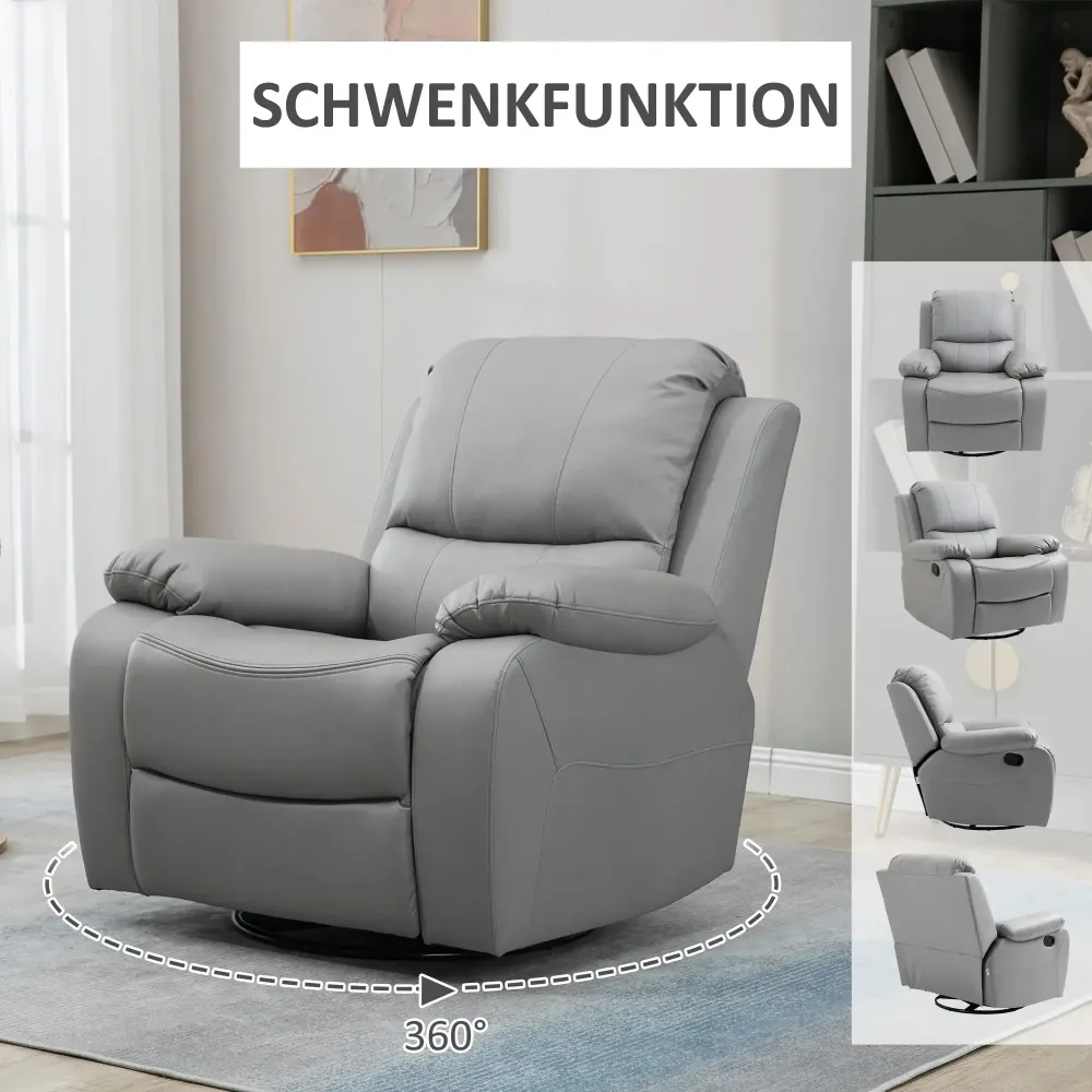 Poltrona relax, poltrona reclinabile, schienale inclinabile, funzione dondolo girevole, grigio, 93x100x98 cm