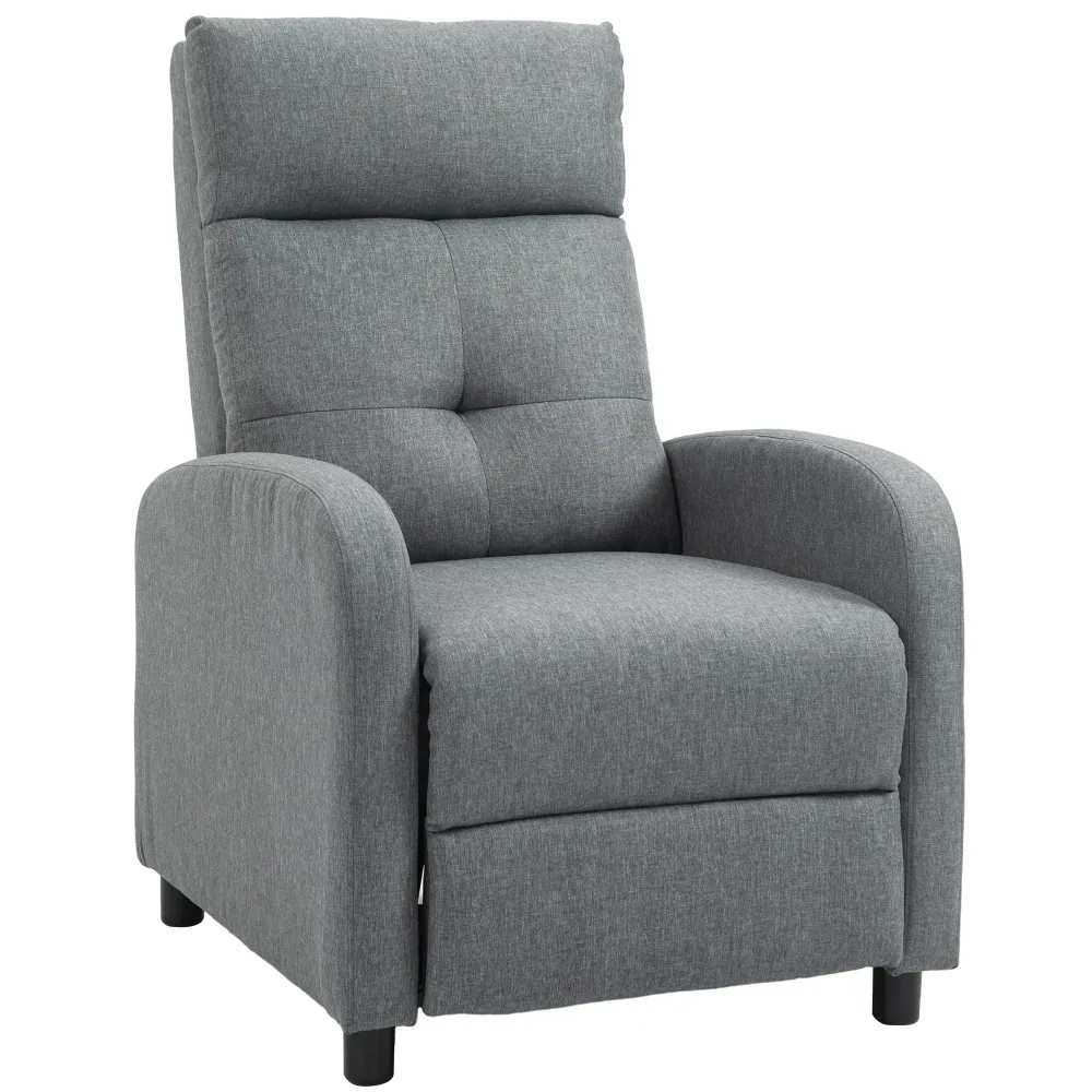 Poltrona Relax Reclinabile 155° 67x87x98 cm con Poggiapiedi Tessuto Effetto Lino Grigio