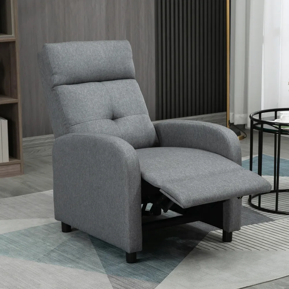 Poltrona Relax Reclinabile 155° 67x87x98 cm con Poggiapiedi Tessuto Effetto Lino Grigio