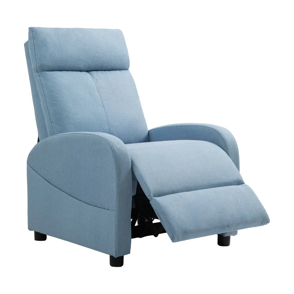 Poltrona Relax Reclinabile 165° 69x85x100 cm Tessuto Effetto Lino Azzurro