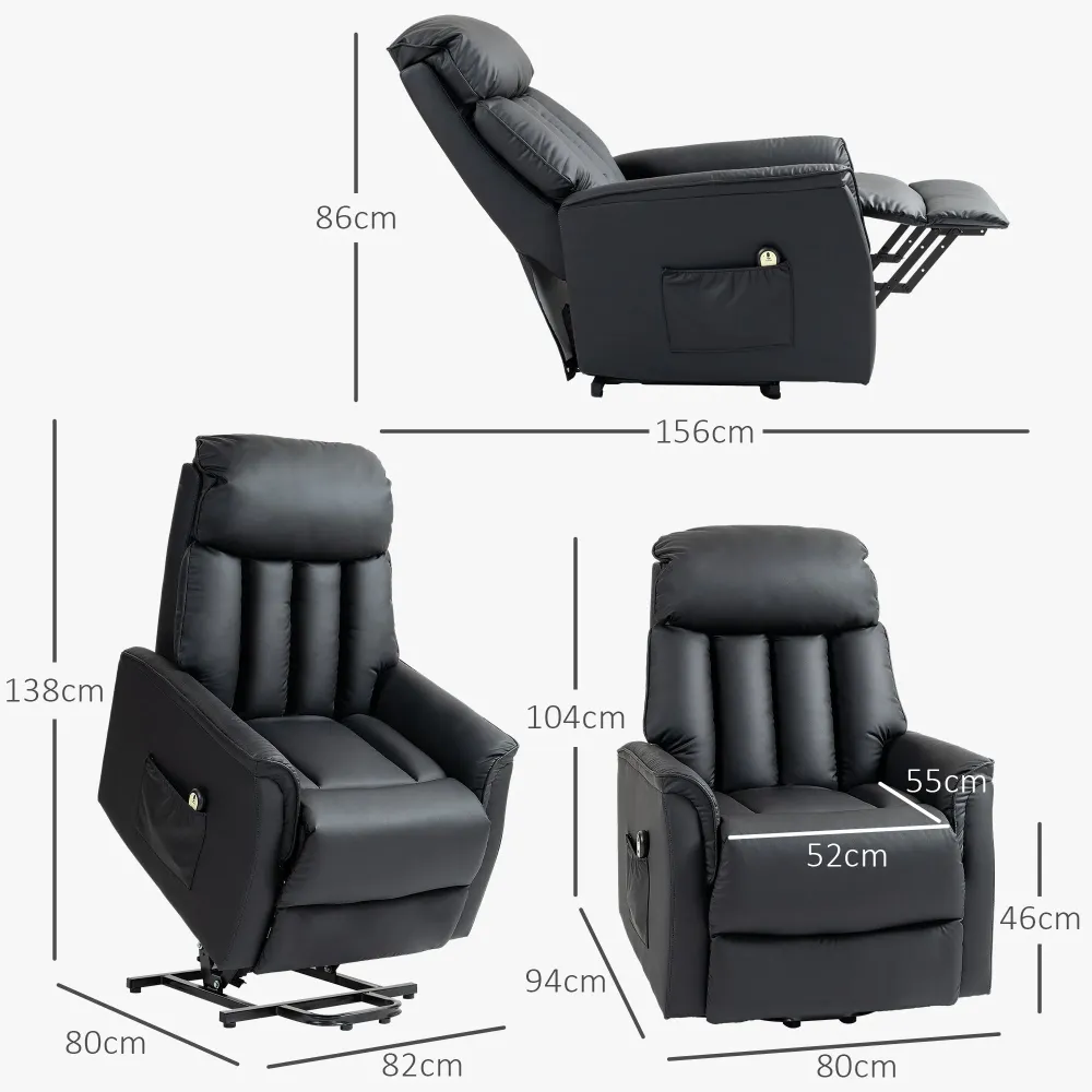 Poltrona Relax Reclinabile Alzapersone Elettrica con Telecomando Nero