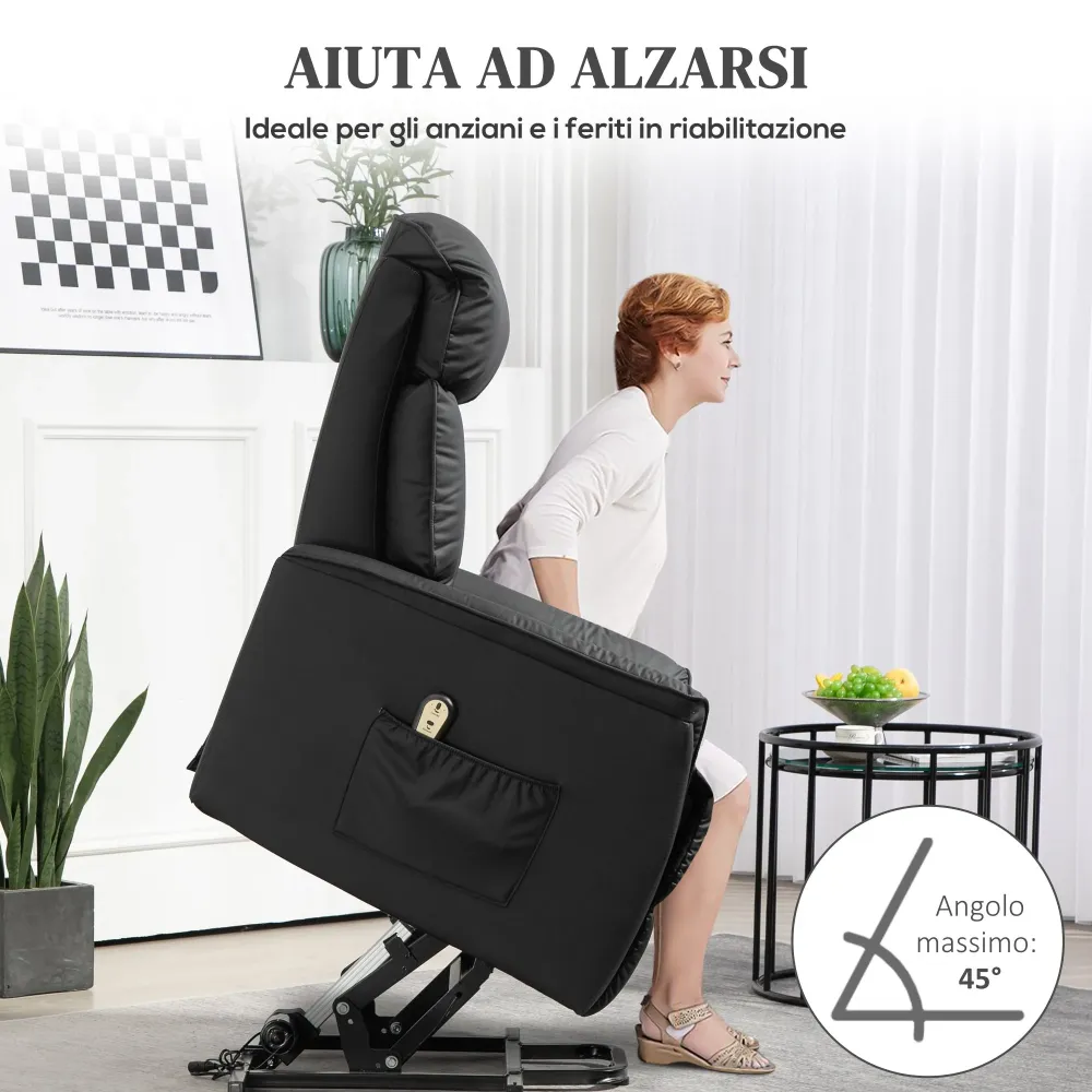 Poltrona Relax Reclinabile Alzapersone Elettrica con Telecomando Nero