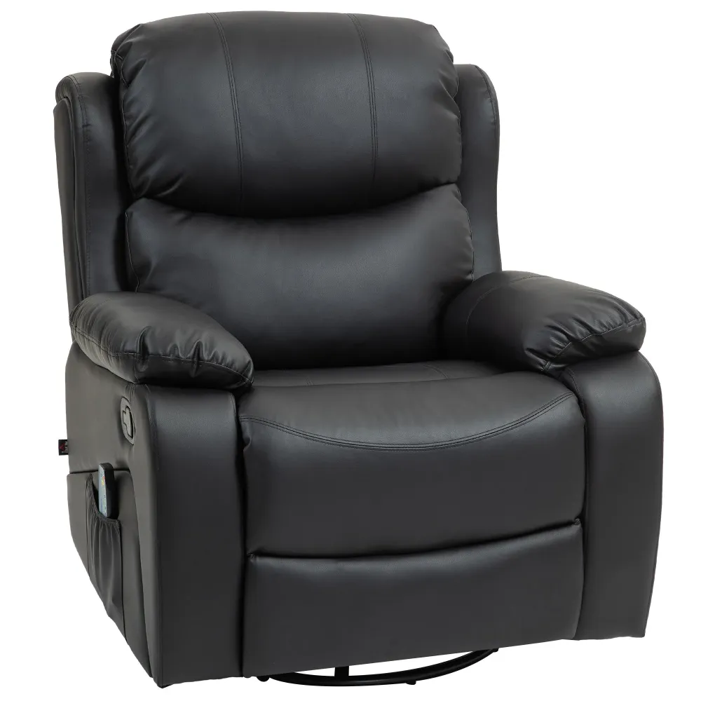 Poltrona Relax Reclinabile con 8 Punti Massaggianti 97x92x104 cm Finta Pelle e Acciaio Nero