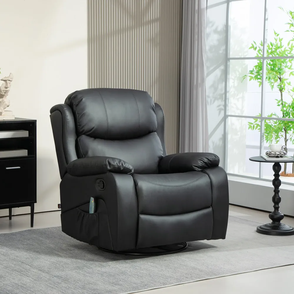 Poltrona Relax Reclinabile con 8 Punti Massaggianti 97x92x104 cm Finta Pelle e Acciaio Nero