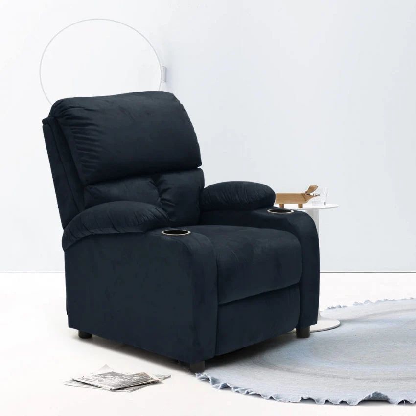Poltrona Relax Reclinabile Manuale 100x76x94 cmin Microfibra Blu