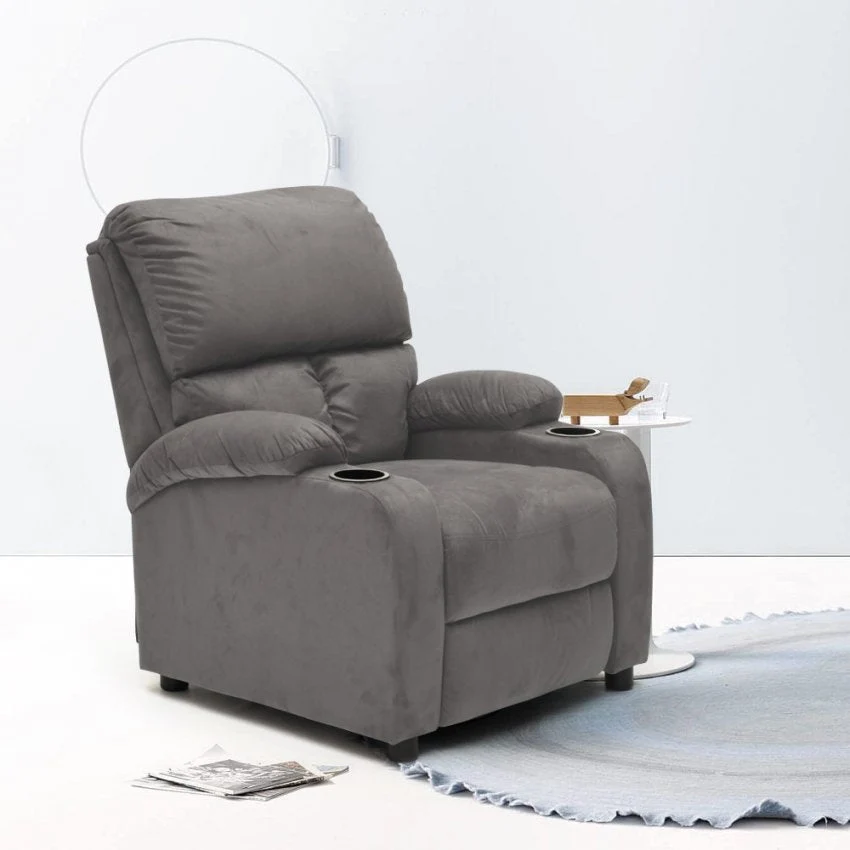Poltrona Relax Reclinabile Manuale 100x76x94 cmin Microfibra Grigio