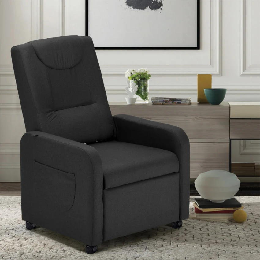 Poltrona Relax Reclinabile Manuale 62x71x100 cm Tessuto Nero