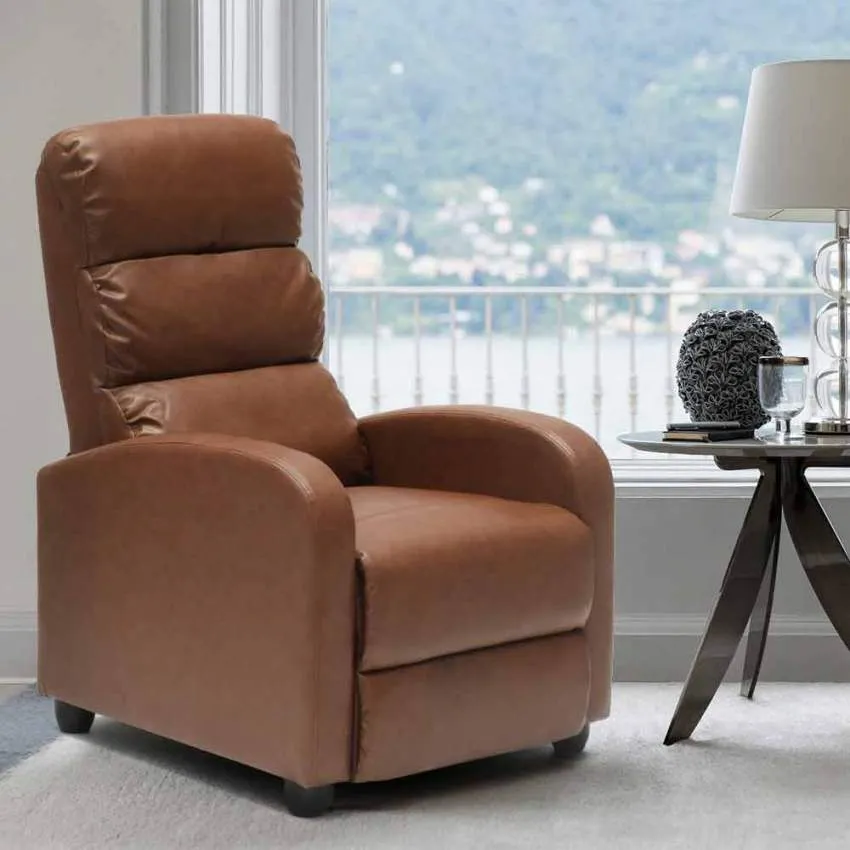 Poltrona Relax Reclinabile Manuale 69x91x102 cm Similpelle Marrone