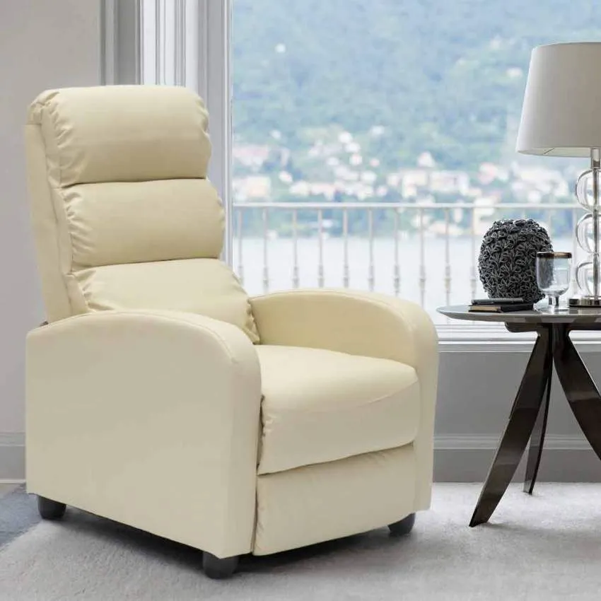 Poltrona Relax Reclinabile Manuale 69x91x102 cm Similpelle Beige