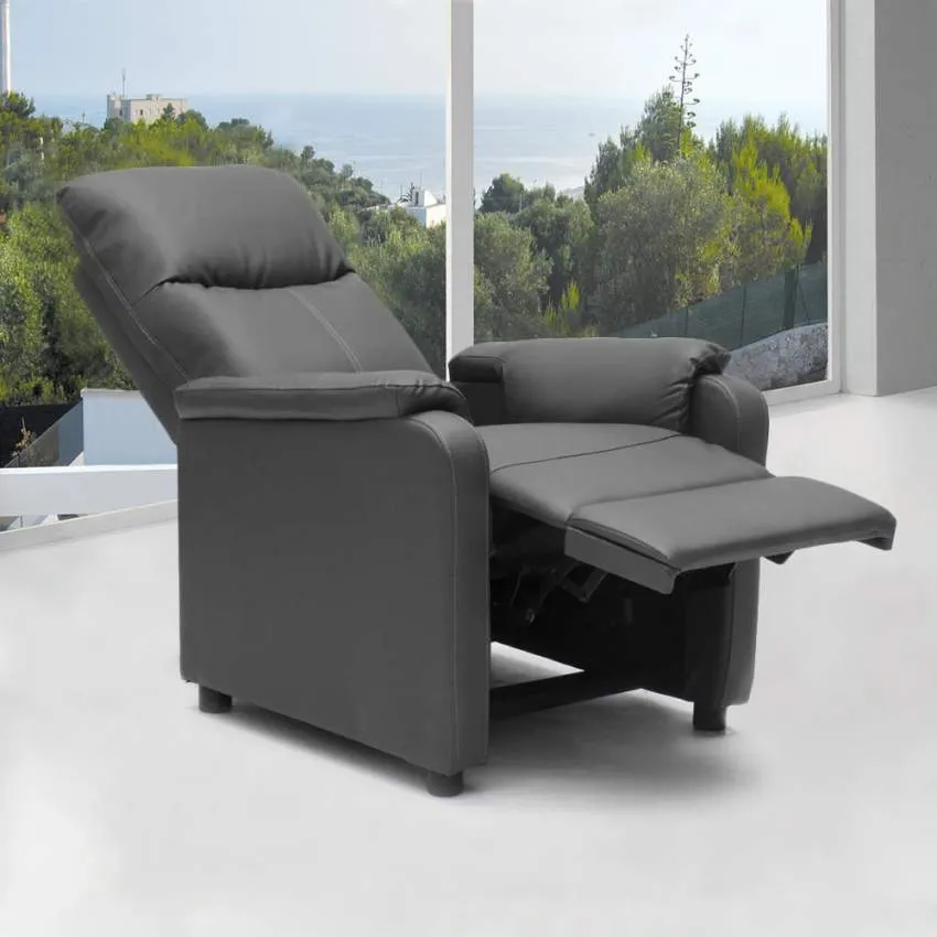 Poltrona Relax Reclinabile Manuale 75x95x103 cm Similpelle Grigio