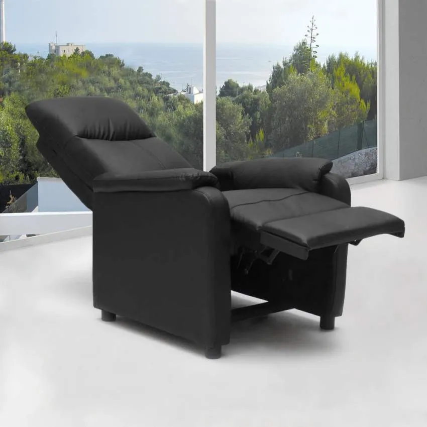 Poltrona Relax Reclinabile Manuale 75x95x103 cm Similpelle Nero