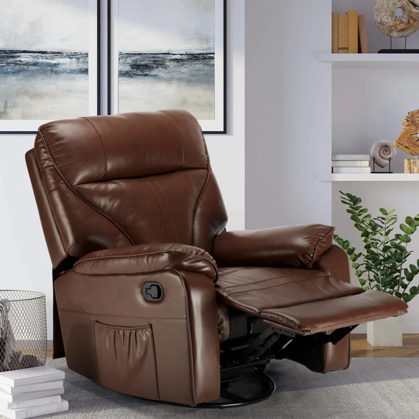 Poltrona Relax Reclinabile Manuale 90x74x130 cm Similpelle Marrone