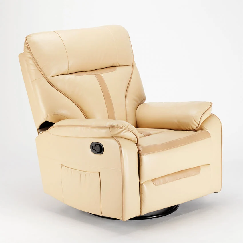 Poltrona Relax Reclinabile Manuale 90x74x130 cm Similpelle Beige
