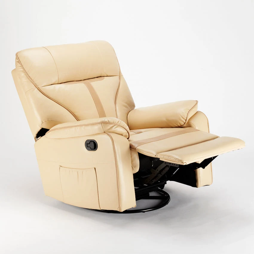 Poltrona Relax Reclinabile Manuale 90x74x130 cm Similpelle Beige