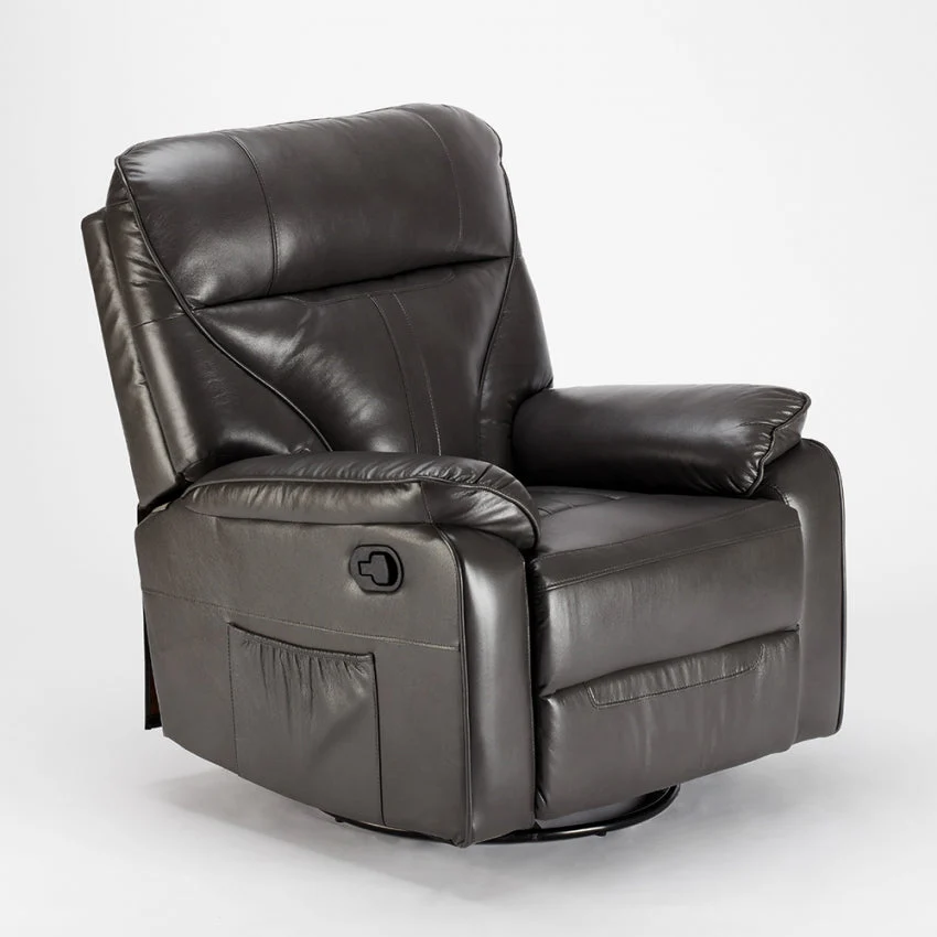 Poltrona Relax Reclinabile Manuale 90x74x130 cm Similpelle Grigio Scuro